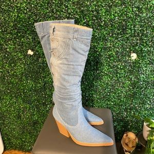 Womens Denim Knee High Boots